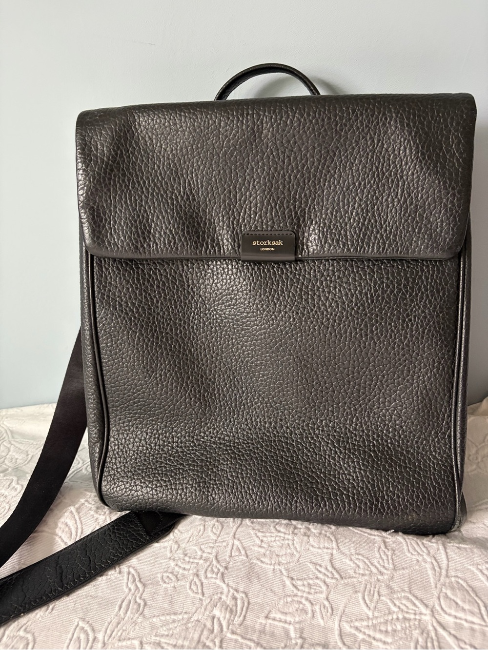 Storksak Black Pebbled Leather diaper bag